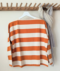 Organic Cotton Stripe Jersey Top - Brick and Ecru