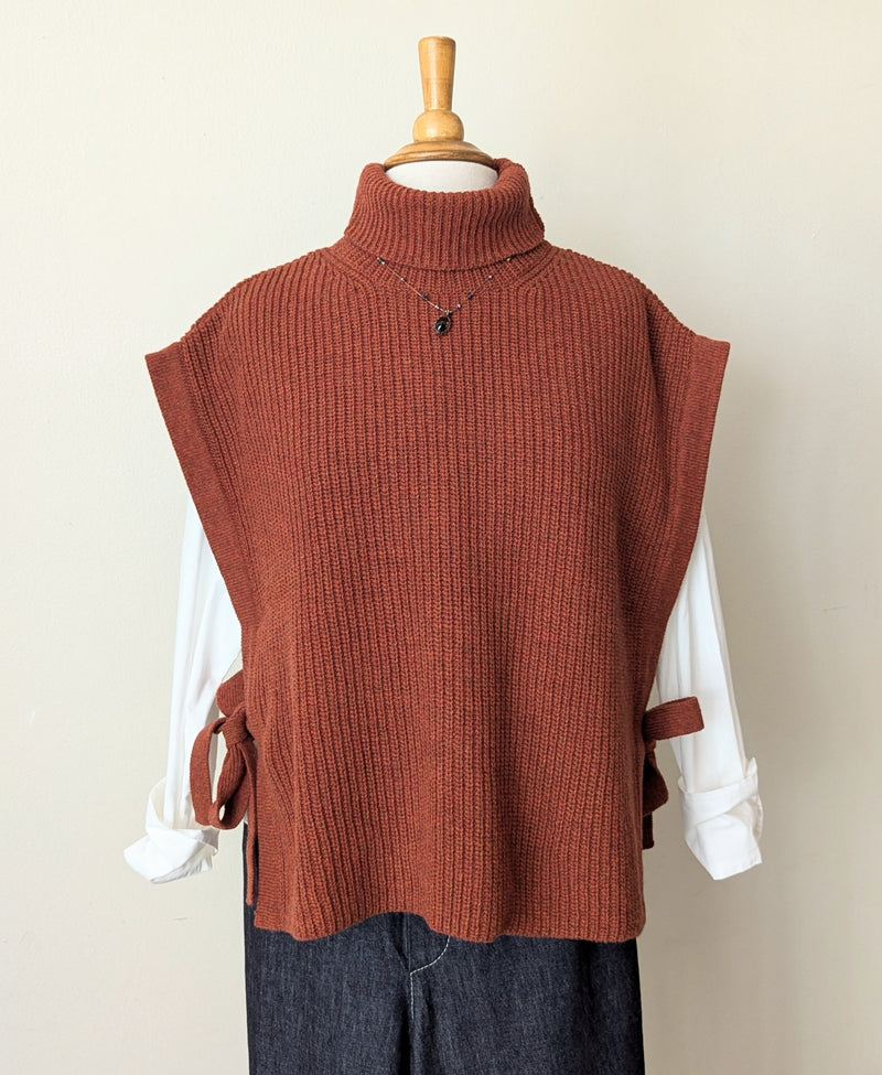 Beaumont organic paprika kanon recycled wool knitted side tie turtleneck Tabard vest autumn fall winter shop Boston sowa boutique gift store