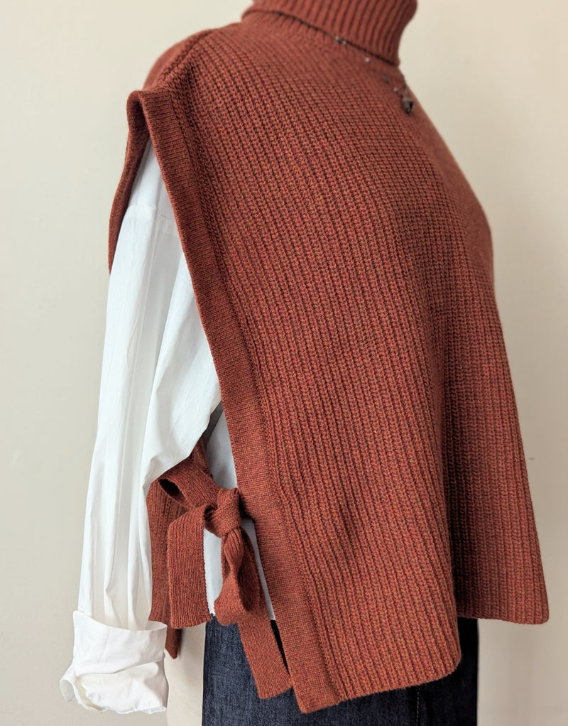 Beaumont organic paprika kanon recycled wool knitted side tie turtleneck Tabard vest autumn fall winter shop Boston sowa boutique gift store