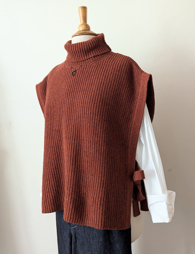 Beaumont organic paprika kanon recycled wool knitted side tie turtleneck Tabard vest autumn fall winter shop Boston sowa boutique gift store