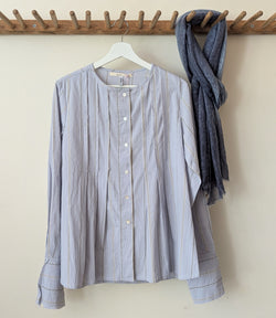 Sula Pleated Shirt Blue Stripe blouse Button up SoWA Boston boutique store independent fashion business gift shop 