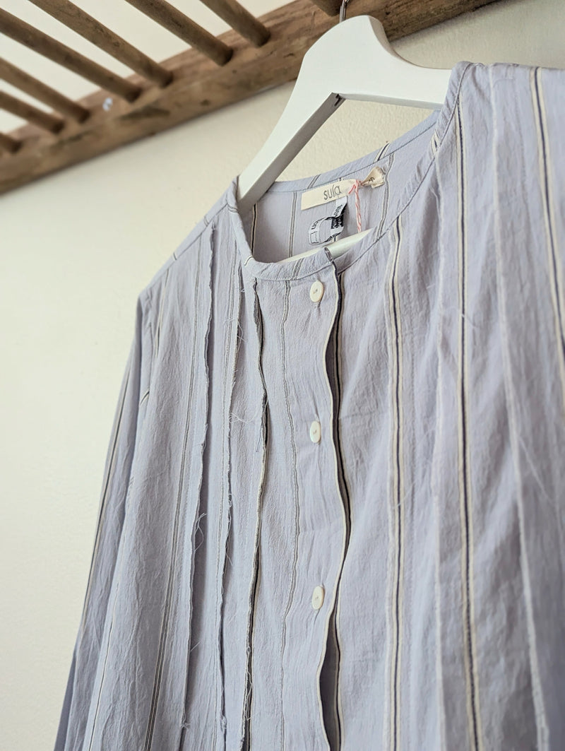 Sula Pleated Shirt Blue Stripe blouse Button up SoWA Boston boutique store independent fashion business gift shop 