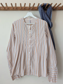 Sula Pleated Shirt Orange Beige Stripe blouse top Button up Cotton SoWA Boston boutique store independent fashion business gift shop 