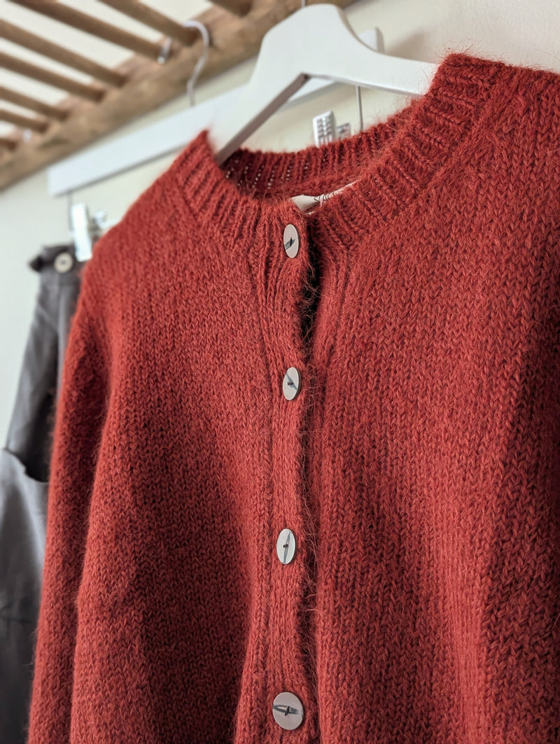 Sula fluffy cardigan sweater crop suri alpaca merino wool red Small batch fashion apparel designer Boston boutique gift shop small business sowa 