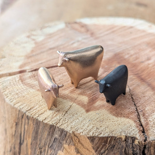 Tiny Japanese Bronze Cow Sculptures