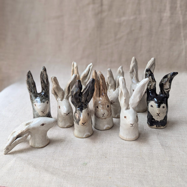 Handmade and hand-painted rabbit head sculptures by Charlotte salt small business sowa Boston gift shop boutique store