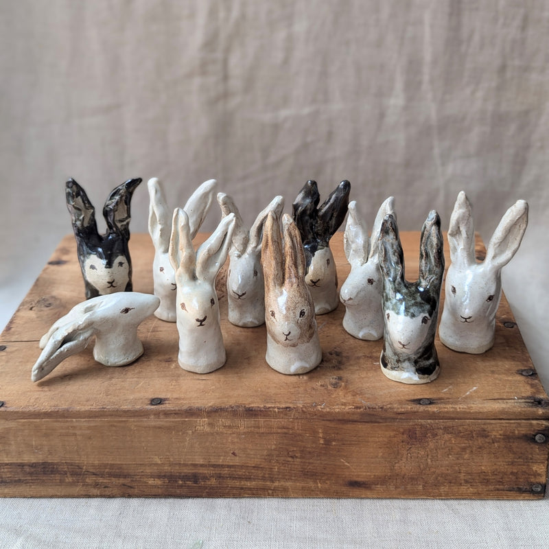 Handmade and hand-painted rabbit head sculptures by Charlotte salt small business sowa Boston gift shop boutique store