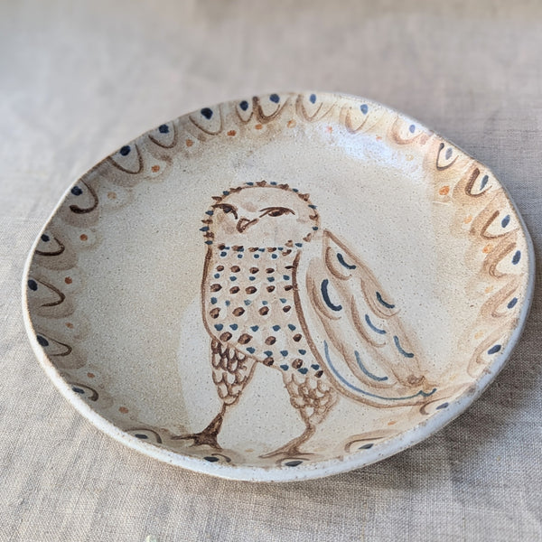 Handmade and hand-painted owl plate by British artist Charlotte Salt. sowa Boston small business boutique store gift shop