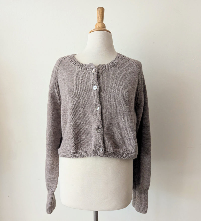 Auntie Oti hand knit 100% merino cropped wool cardigan sweater camel shop Boston sowa boutique gift store