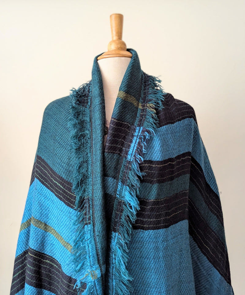 Tamaki Niime soft woven striped cotton scarf One of a kind. Made in Japan. Medium Root Shawl. multicolor shop Boston sowa gift store boutique teal green black blue