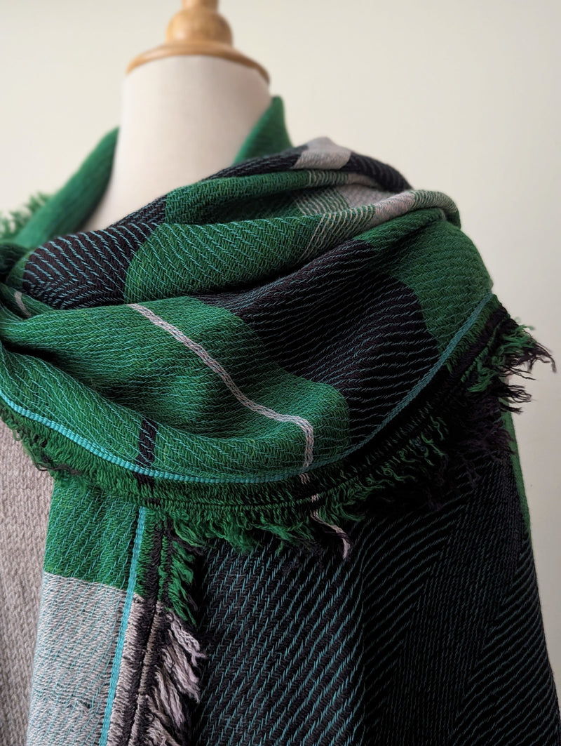 Tamaki Niime soft woven striped cotton scarf One of a kind. Made in Japan. Medium Root Shawl. multicolor shop Boston sowa gift store boutique teal green black blue aqua white