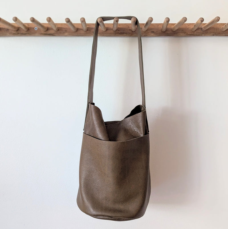 Stitch and Tickle handmade leather large bucket bag made in Boston made in usa leatherwork leathercraft SoWa 