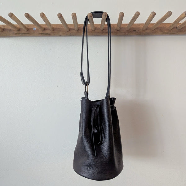 Stitch and Tickle everyday small cinched bucket leather bag handmade boston gift shop sowa independent boutique