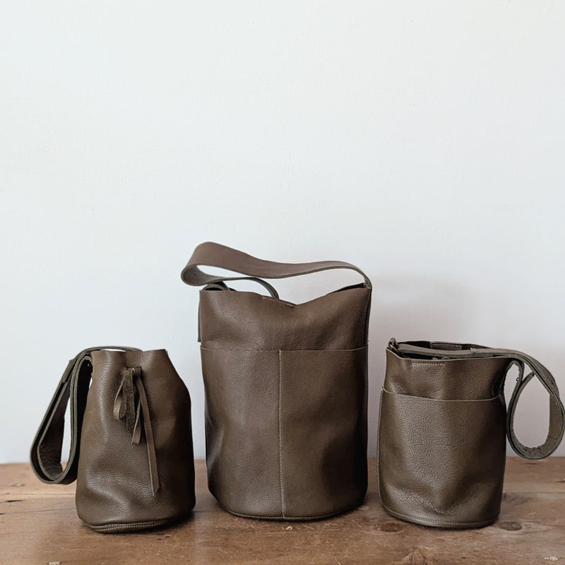 Stitch and Tickle handmade bucket bag made in Boston made in usa leatherwork leathercraft SoWa 