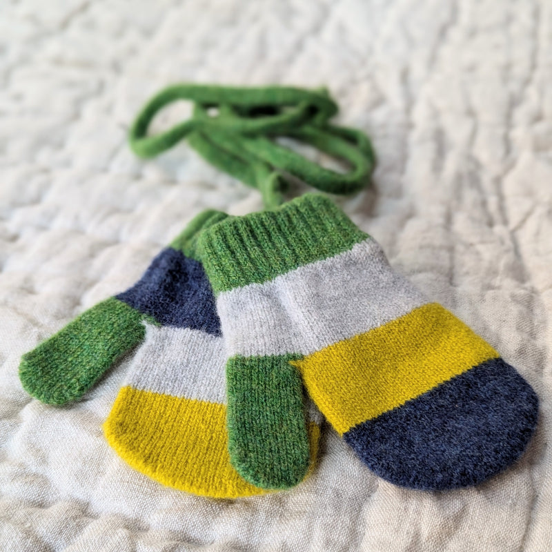 Catherine Tough Kid's Mittens Lambswool made in scotland on a string block stripe gift store shop Boston sowa boutique winter accessories

