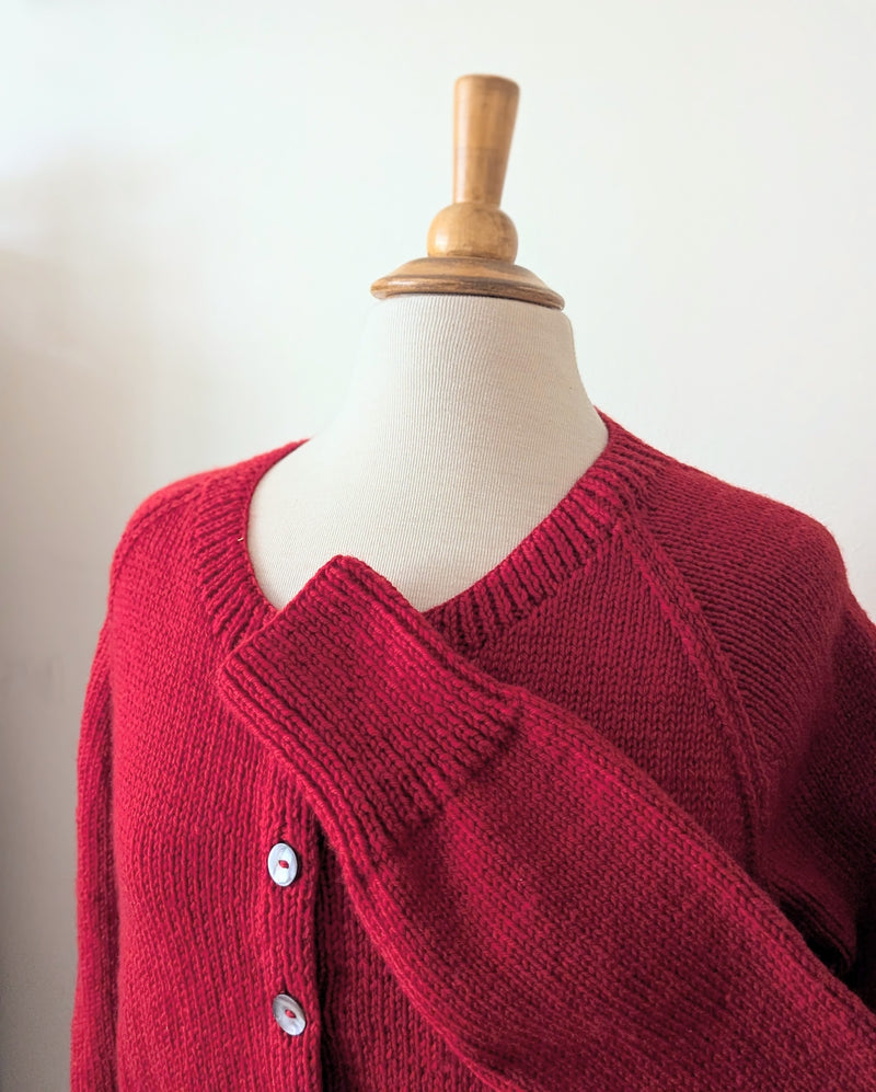 Auntie Oti hand knit 100% merino cropped wool cardigan sweater red shop Boston sowa boutique gift store