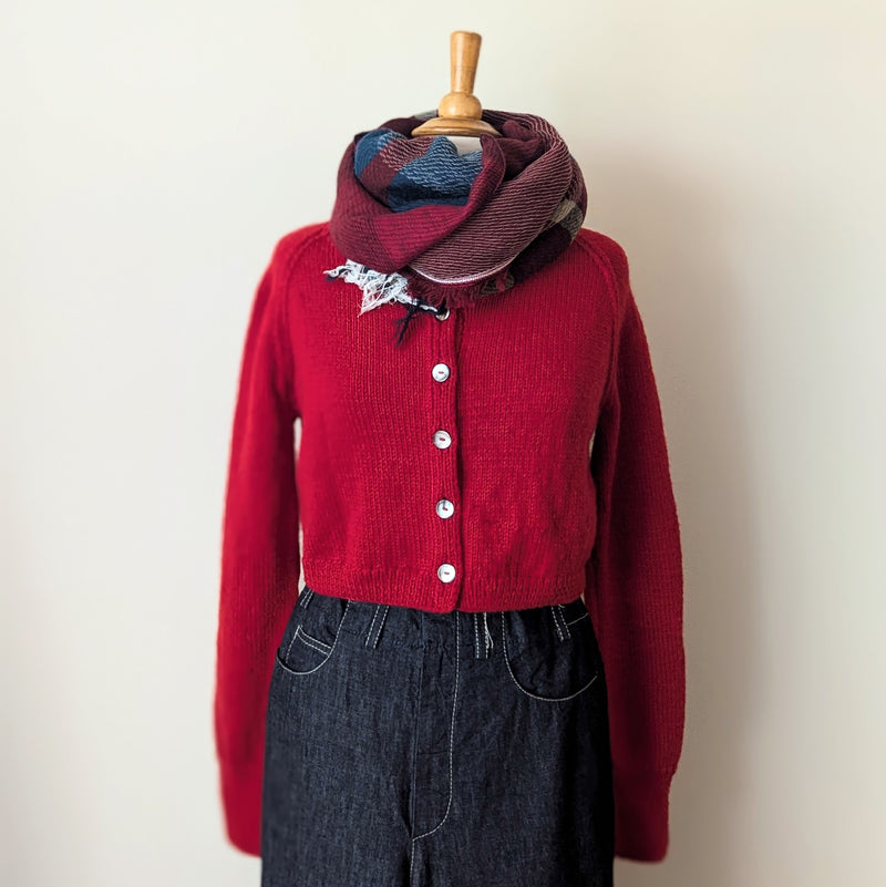 Auntie Oti hand knit 100% merino cropped wool cardigan sweater red shop Boston sowa boutique gift store