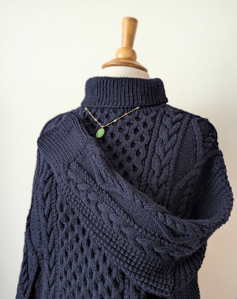 Auntie Oti hand knit 100% merino wool fisherman aran knit sweater cropped shop Boston midnight blue sowa boutique gift store