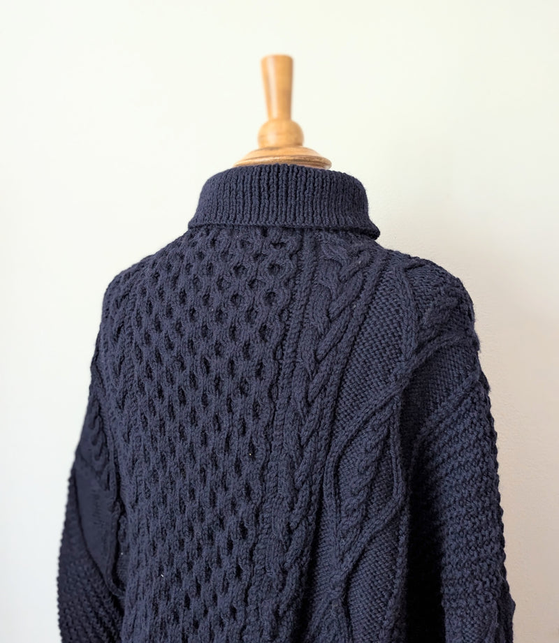 Auntie Oti hand knit 100% merino wool fisherman aran knit sweater cropped shop Boston midnight blue sowa boutique gift store