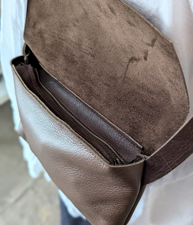 Stitch and Tickle handmade leather mini messenger bag crossbody made in Boston made in usa leatherwork leathercraft SoWa shop boutique gift store