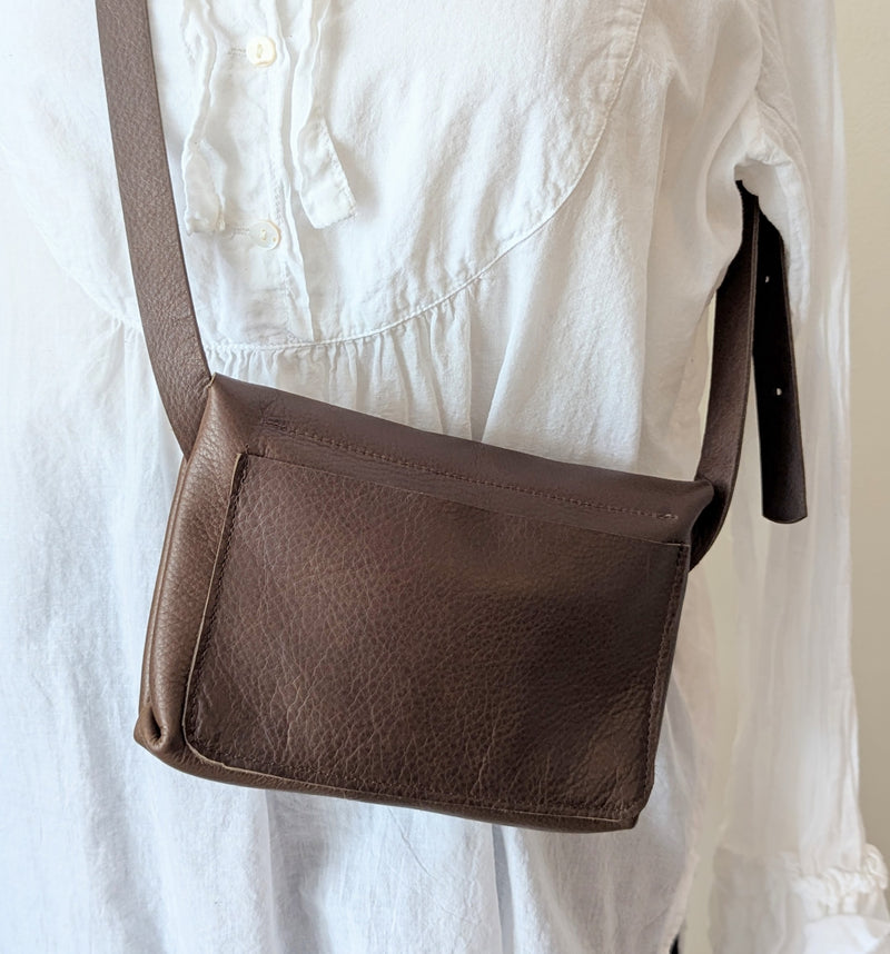 Stitch and Tickle handmade leather mini messenger bag crossbody made in Boston made in usa leatherwork leathercraft SoWa shop boutique gift store