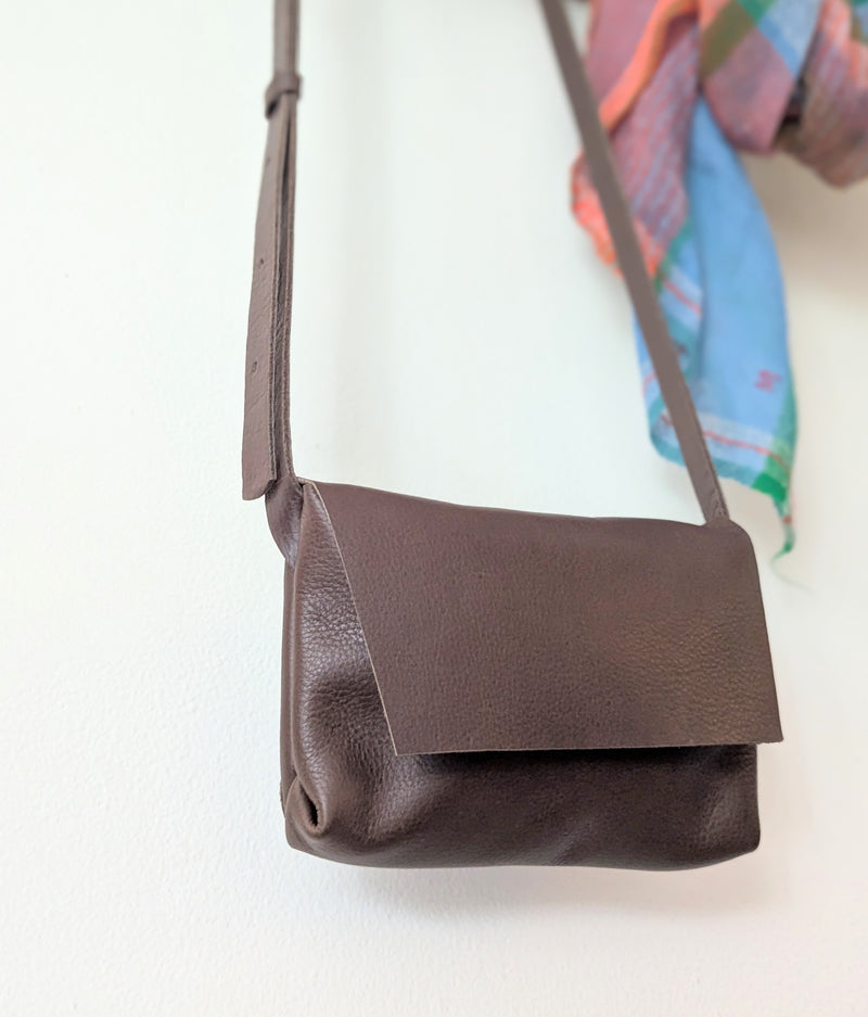 Stitch and Tickle handmade leather mini messenger bag crossbody made in Boston made in usa leatherwork leathercraft SoWa shop boutique gift store