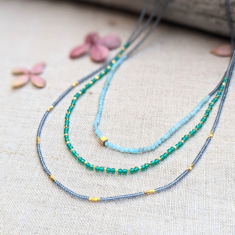 debbie fisher jewelry amazonite seed beaded necklace handmade NYC Boston Sowa gift shop store boutique 