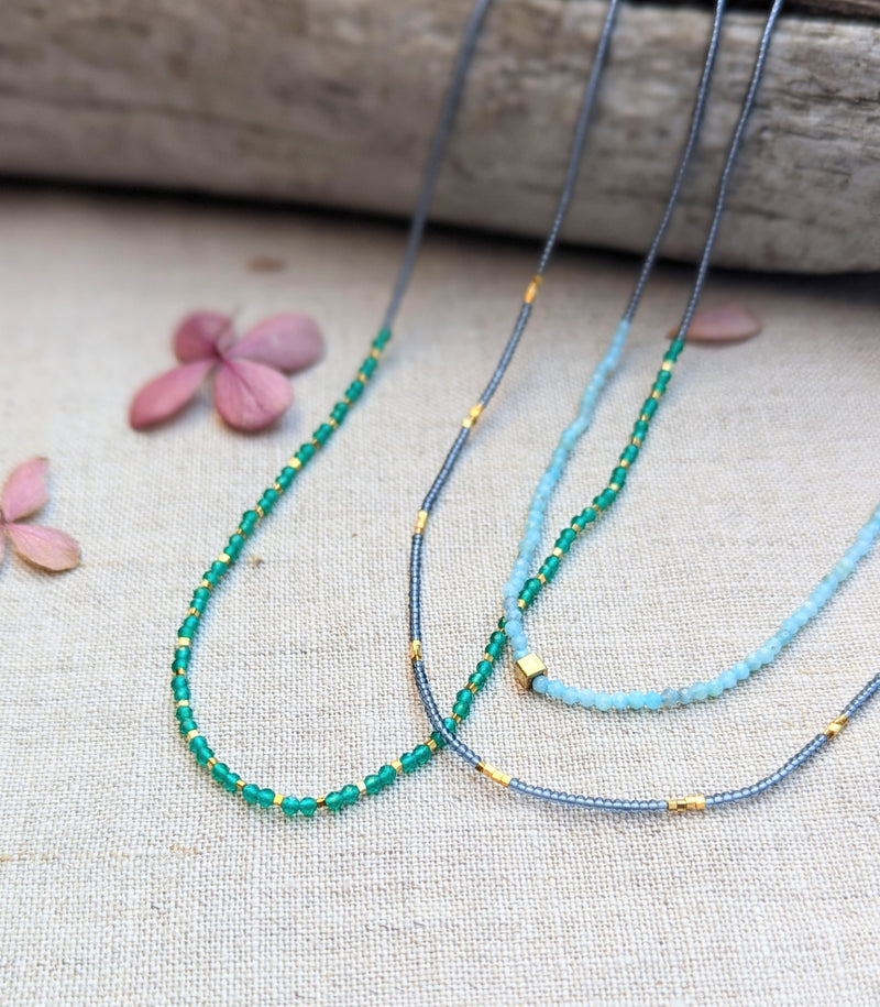 debbie fisher jewelry amazonite seed beaded necklace handmade NYC Boston Sowa gift shop store boutique 