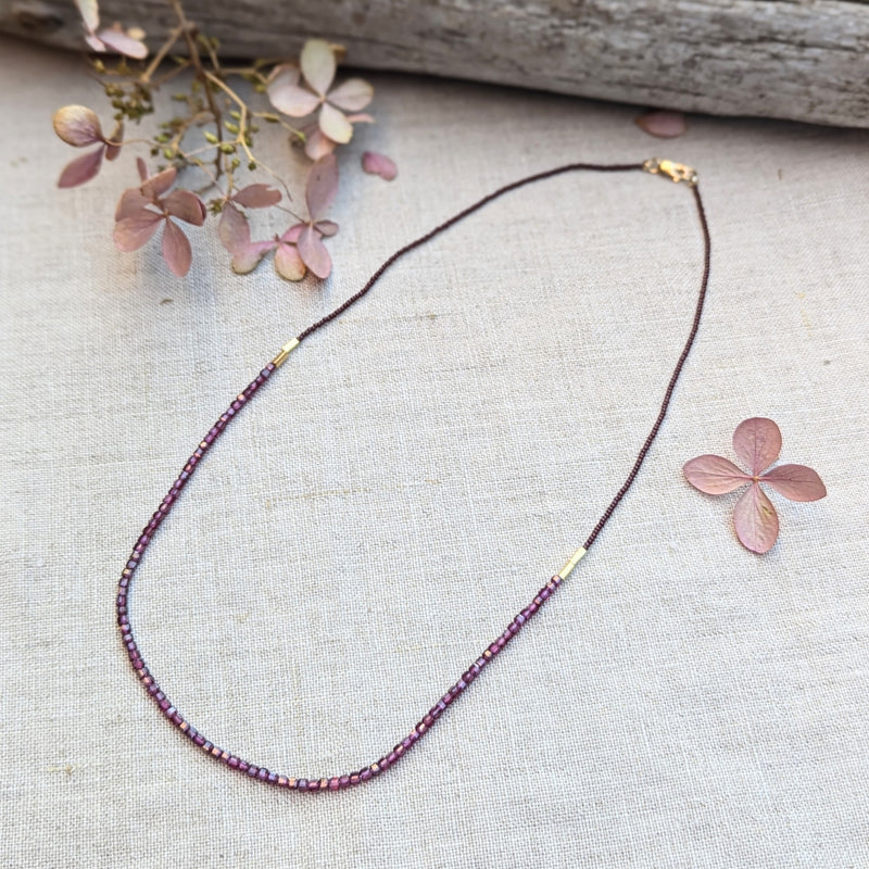 debbie fisher jewelry garnet gold vermeil seed beaded necklace handmade NYC Boston Sowa gift shop store boutique 