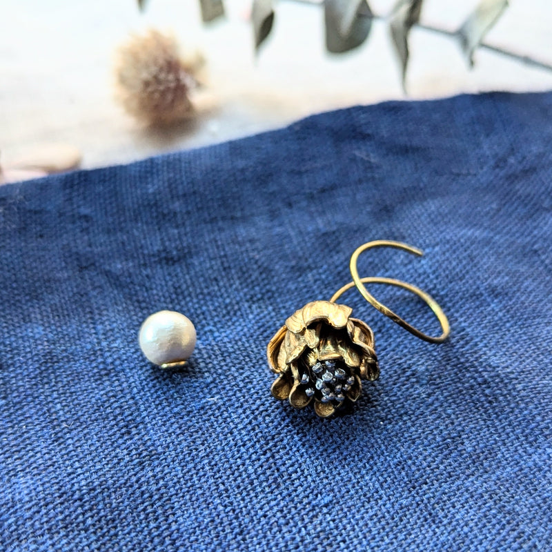 Monshiro Jewelry Japanese design floral nature inspired brass pearl vintage handmade shop Boston sowa gift store boutique