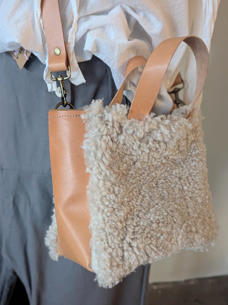 Stitch and Tickle shearling leather tote handmade boston gift shop sowa boutique leatherwork

