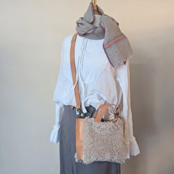 Stitch and Tickle shearling leather tote handmade boston gift shop sowa boutique leatherwork

