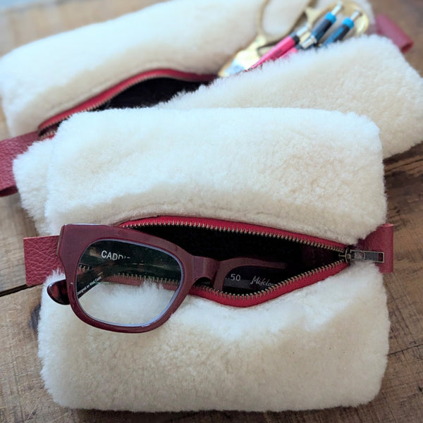 shearling pouches handmade leather gift shop sowa boston 