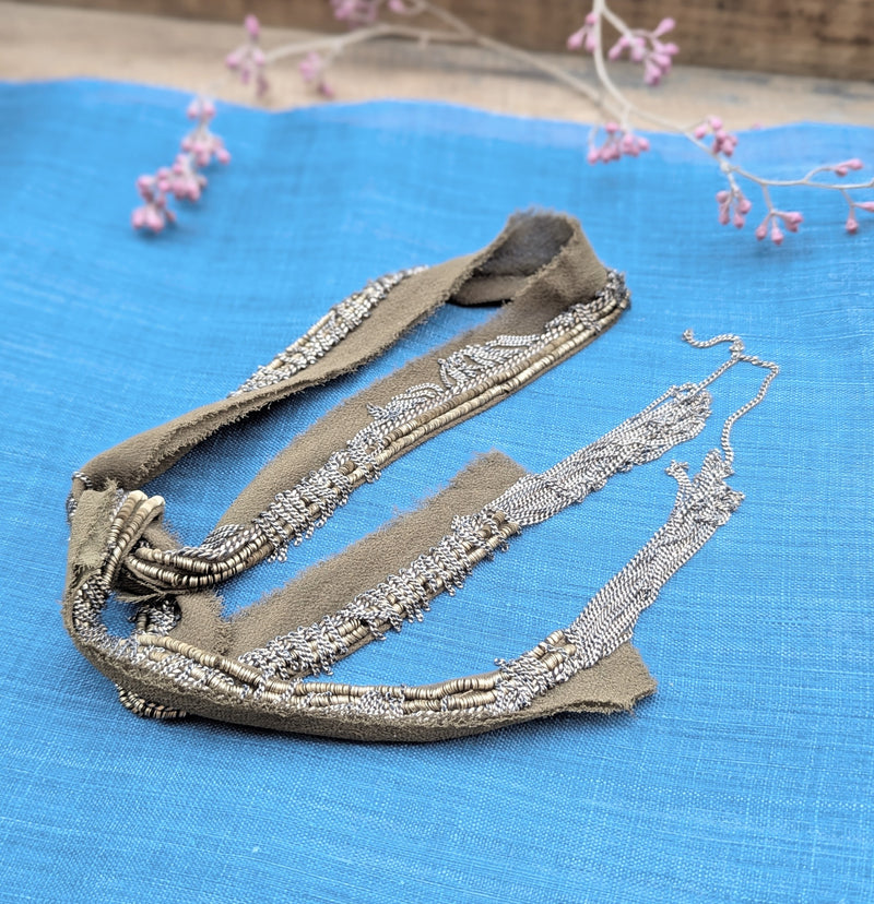 Chain and Ribbon Scarf Necklace - Khaki