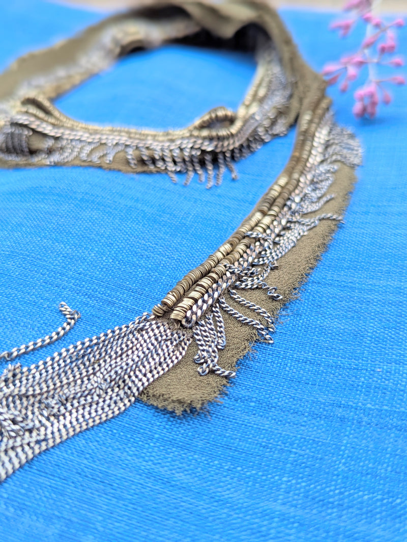 Marie Laure Chamorel chain and ribbon Scarf brass necklace jewelry store sowa boston gift shop small business boutique