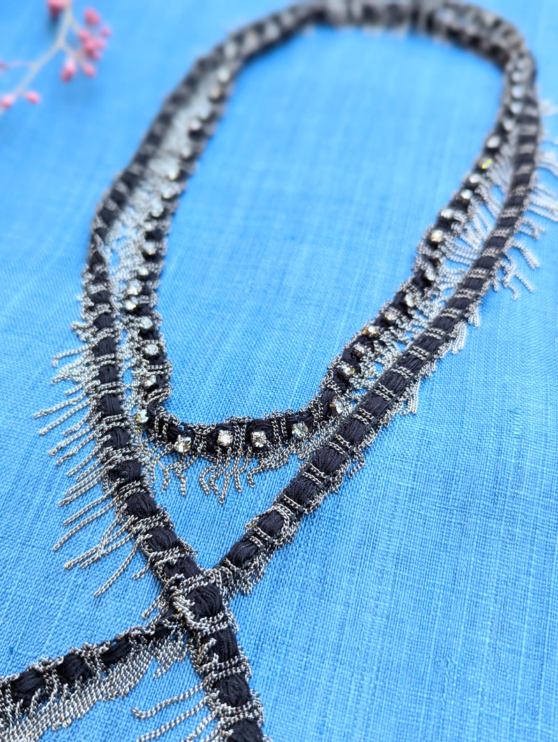 Marie Laure Chamorel ribbon chain brass ruthenium gems crystal beads necklace jewelry store sowa boston gift shop small business boutique