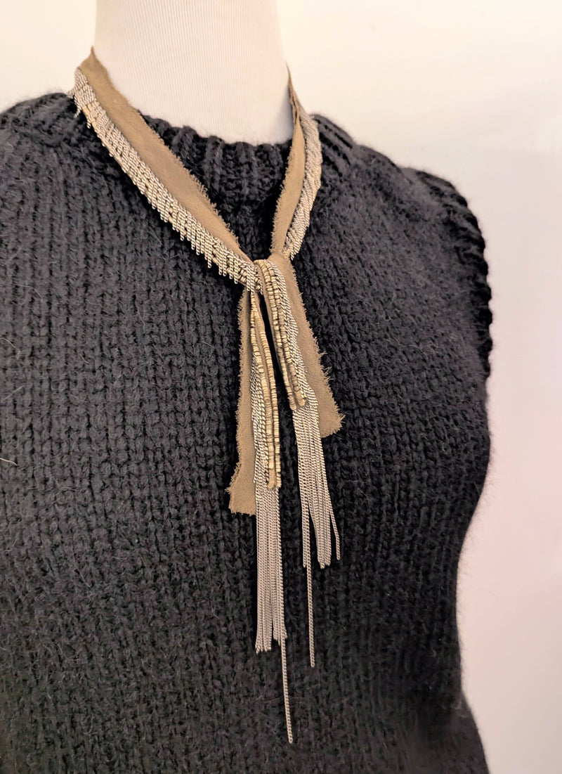 Marie Laure Chamorel chain and ribbon Scarf brass necklace jewelry store sowa boston gift shop small business boutique