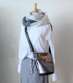 Stitch and Tickle handmade leather metallic bucket bag made in Boston made in usa leatherwork leathercraft SoWa gift shop boutique store