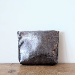 Stitch and Tickle Metallic leather pouch clutch travel handmade in Boston leather gift shop sowa  fashion boutique