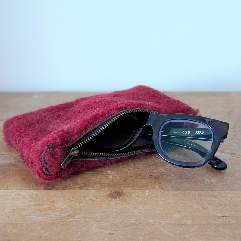 red shearling pouches handmade leather gift shop sowa boston store boutique handcrafted