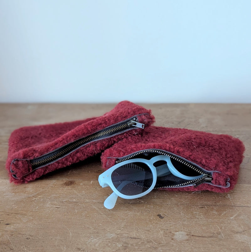 red shearling pouches handmade leather gift shop sowa boston store boutique handcrafted