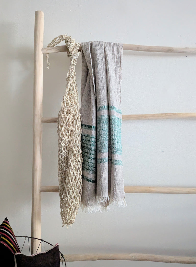 Wool Khadi Throw - Emerald and Oatmeal