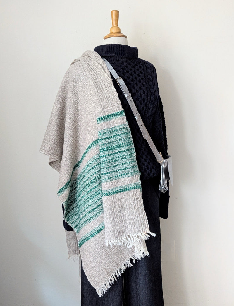 Wool Khadi Throw - Emerald and Oatmeal