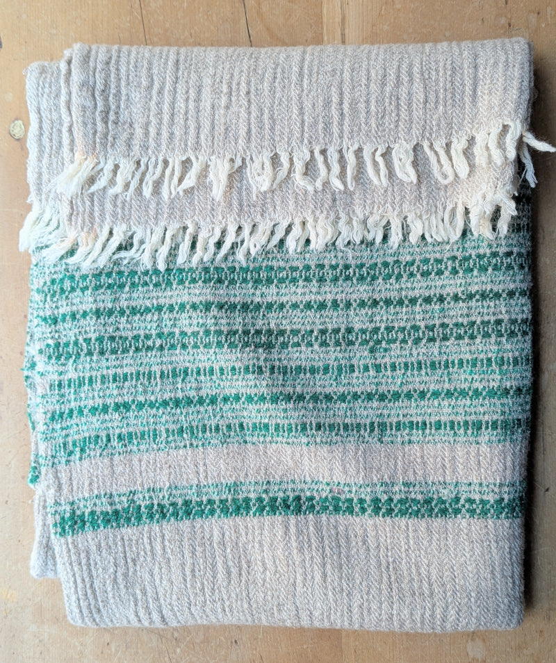 Wool Khadi Throw - Emerald and Oatmeal