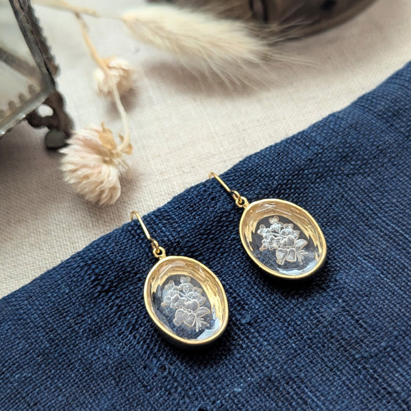 Monshiro Jewelry Japanese design floral nature inspired brass glass vintage handmade shop Boston sowa gift store boutique earrings