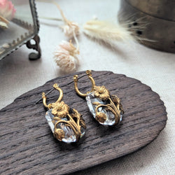 Monshiro Jewelry earrings japanese design floral nature inspired brass glass vintage handmade shop Boston sowa gift store boutique