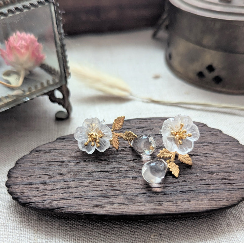 Monshiro Jewelry earrings japanese design floral nature inspired brass glass vintage handmade shop Boston sowa gift store boutique