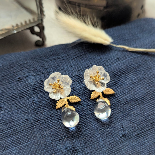 Monshiro Jewelry earrings japanese design floral nature inspired brass glass vintage handmade shop Boston sowa gift store boutique