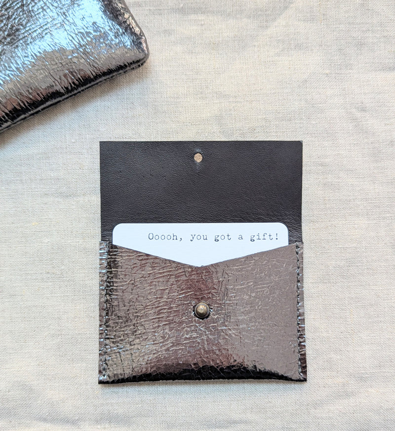 small leather metallic pouches travel wallet cardholder coinpurse handmade handcrafted leather leatherwork gift shop sowa boston 