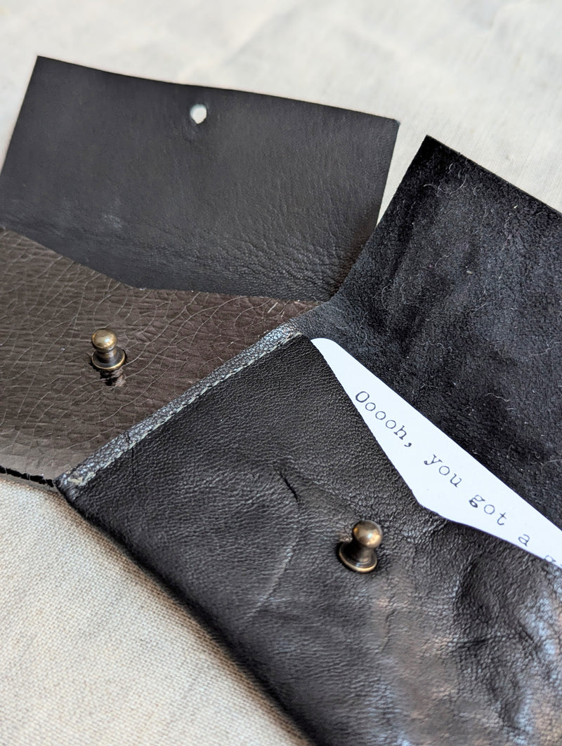 small leather metallic pouches travel wallet cardholder coinpurse handmade handcrafted leather leatherwork gift shop sowa boston 